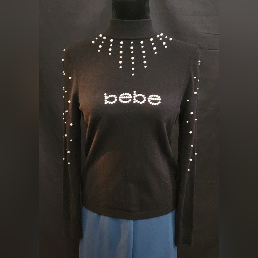 Bebe Pearl Embellished Mock Neck Sweater Size M/L